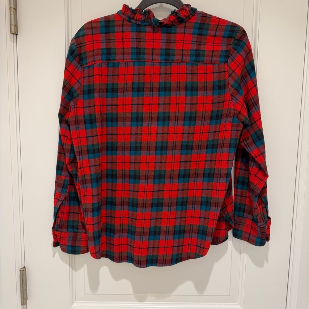 Isabel Marant Etoile Red and Green Plaid Button-Front Top with Ruffled Collar - Picture 4 of 6